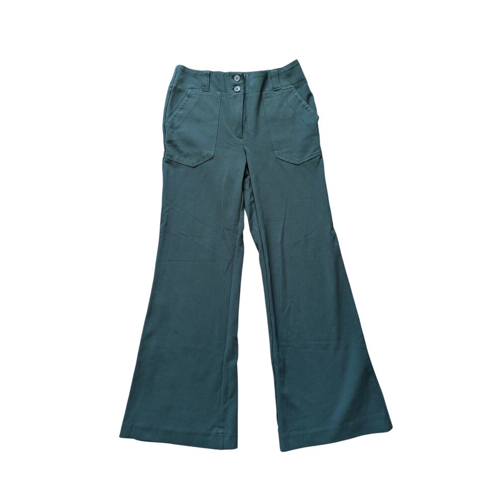 Rachel Zoe Wide Leg Ponte Pants Womens 8 Dark Green Corporate Minimalist